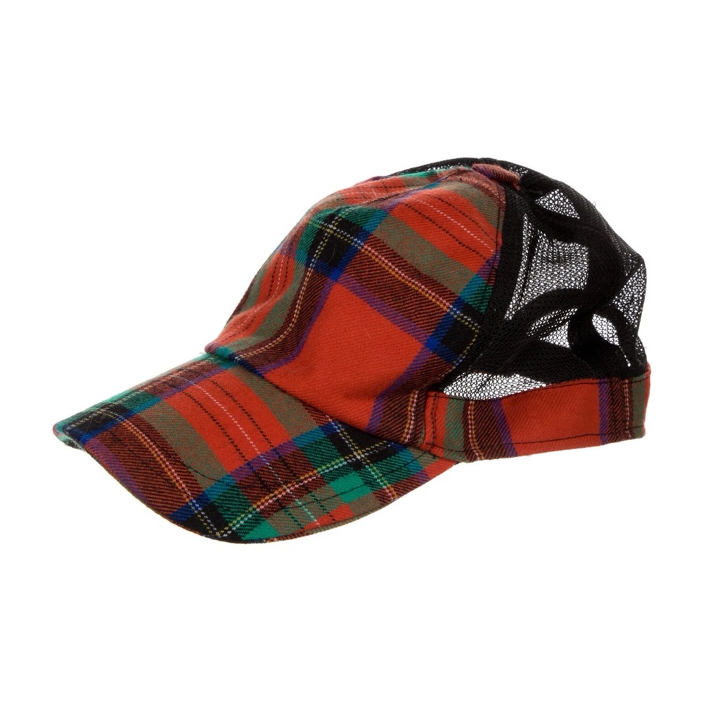 ISO Dolce & Gabbana D&G red orange plaid cap hat aso Jessica Simpson